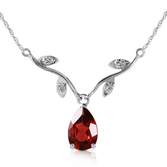 Galaxy Gold 14K White Gold Natural Diamonds and Garnet Pendant Necklace - January Birthstone - Passion & Protection - 16" to 24" - Fine Jewelry for Women