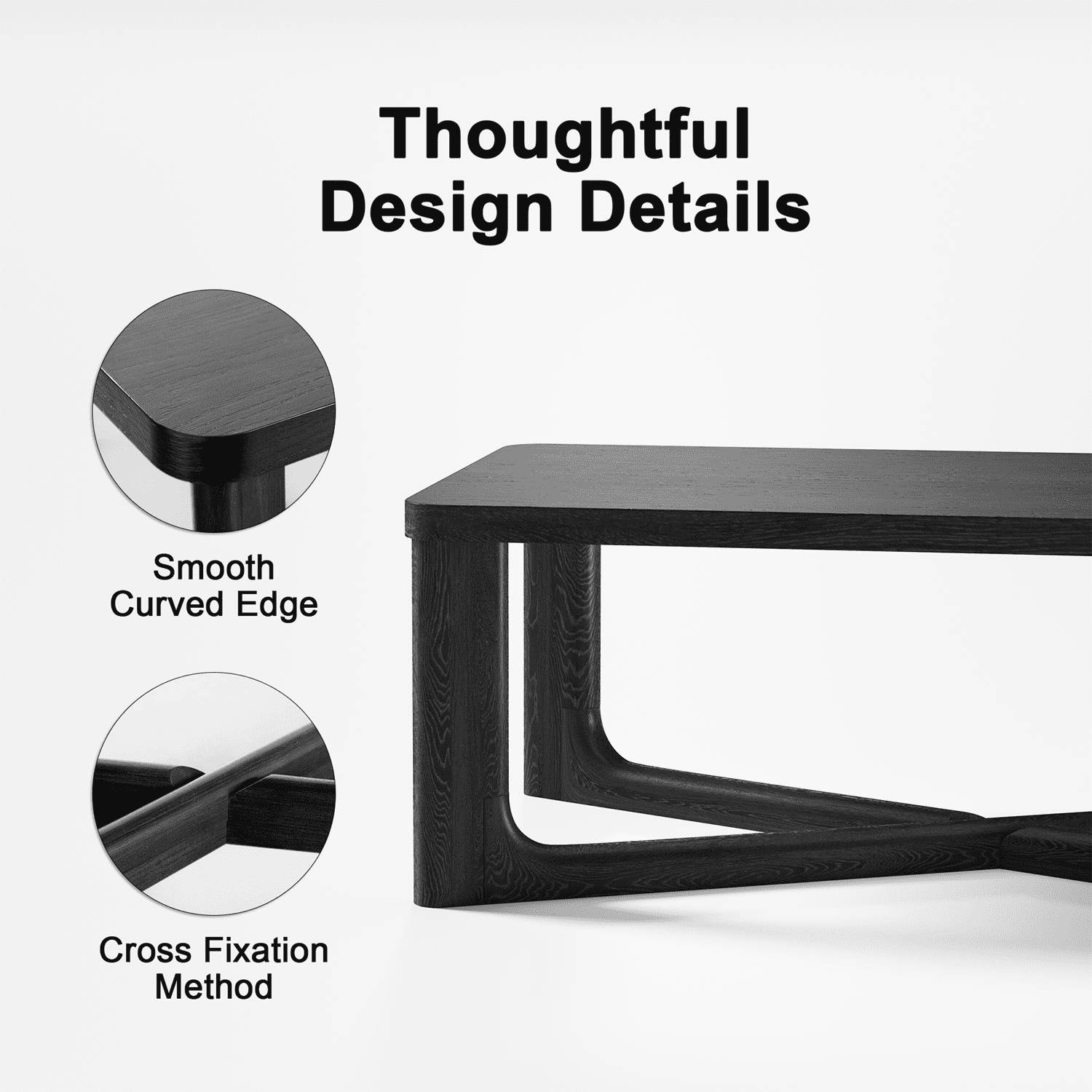 50"x26"x18" Modern Rectangle Wood Coffee Table for Livingroom,Black