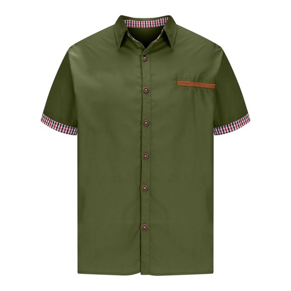 WREESH Men's Casual Button Down Shirts Loose Fitting Short Sleeve Solid Color Shirts for Men's Everyday Wear Olive Green