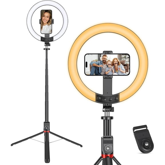 for 10" Ring Light w/ 90" Tripod Stand for iPhone , Selfie Light w/ Phone Holder, Remote for Makeup, TikTok, Vlogging