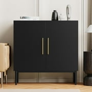 BIGTREE Modern Black Accent Storage Cabinet with Doors, Free Standing Wooden Buffet Sideboard for Bedroom, Kitchen, Home Office