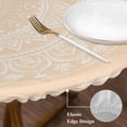 thumbnail image 3 of Beige Boho Round Tablecloth, Fitted Table Cover with Elastic for 45"-54" Round Tables, Farmhouse Middle Century Abstract Geometric Table Cloth Outdoor Indoor Dinning Party Waterproof Tablecloths, 3 of 7