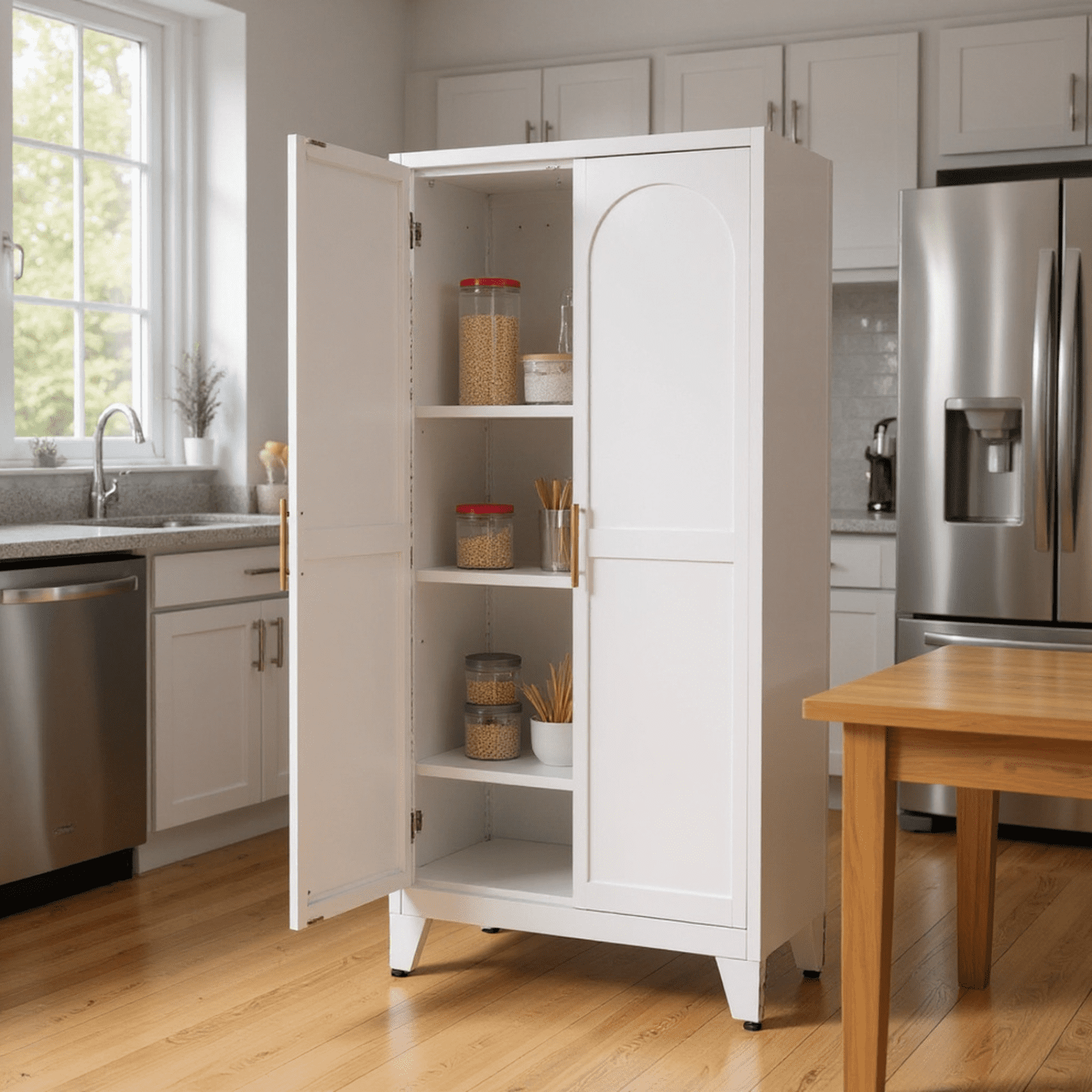 Homy Casa Slim Pantry Cabinet with Adjustable Shelves, 2-Door Kitchen Storage, White