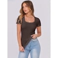 thumbnail image 3 of ANRABESS Short Sleeve Tops for Women Trendy Scoop Neck Summer Tops Shirts Ribbed Knit Slim Fitted Basic Tees Spring Casual Clothes Brown Medium, 3 of 9