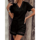 thumbnail image 5 of Conjunto de 2 Piezas de Corta para Mujer, Camisetas de Verano Holgadas con Encaje y Cuello en V, Blusa Tipo Túnica con Mangas con Volantes y Pantalones Cortos, Negro, XXL, 5 of 7