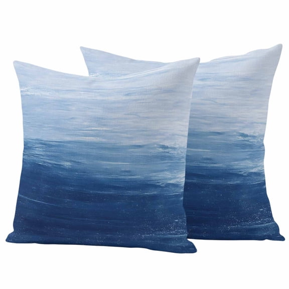 Outdoor Throw Pillows Covers 18x18inx2 Set Of 2 Waterproof Navy Blue White Brush Stroke Textured Decorative Zippered Cushion Covers for Patio Furniture, Abstract Modern Lumbar Pillowcases,