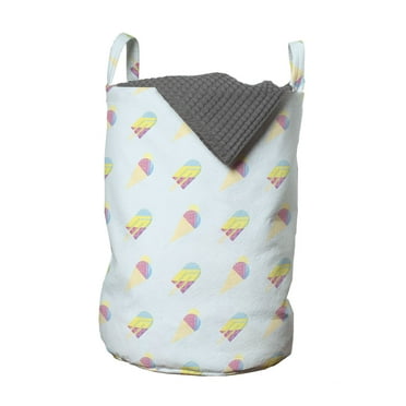 Ice Cream Laundry Bag, Pastel Colored Hipster Pattern with Abstract Ice Cream and Popsicles Summertime, Basket with Handles Drawstring Closure for Laundromats, 13" x 19", Multicolor, by Ambesonne