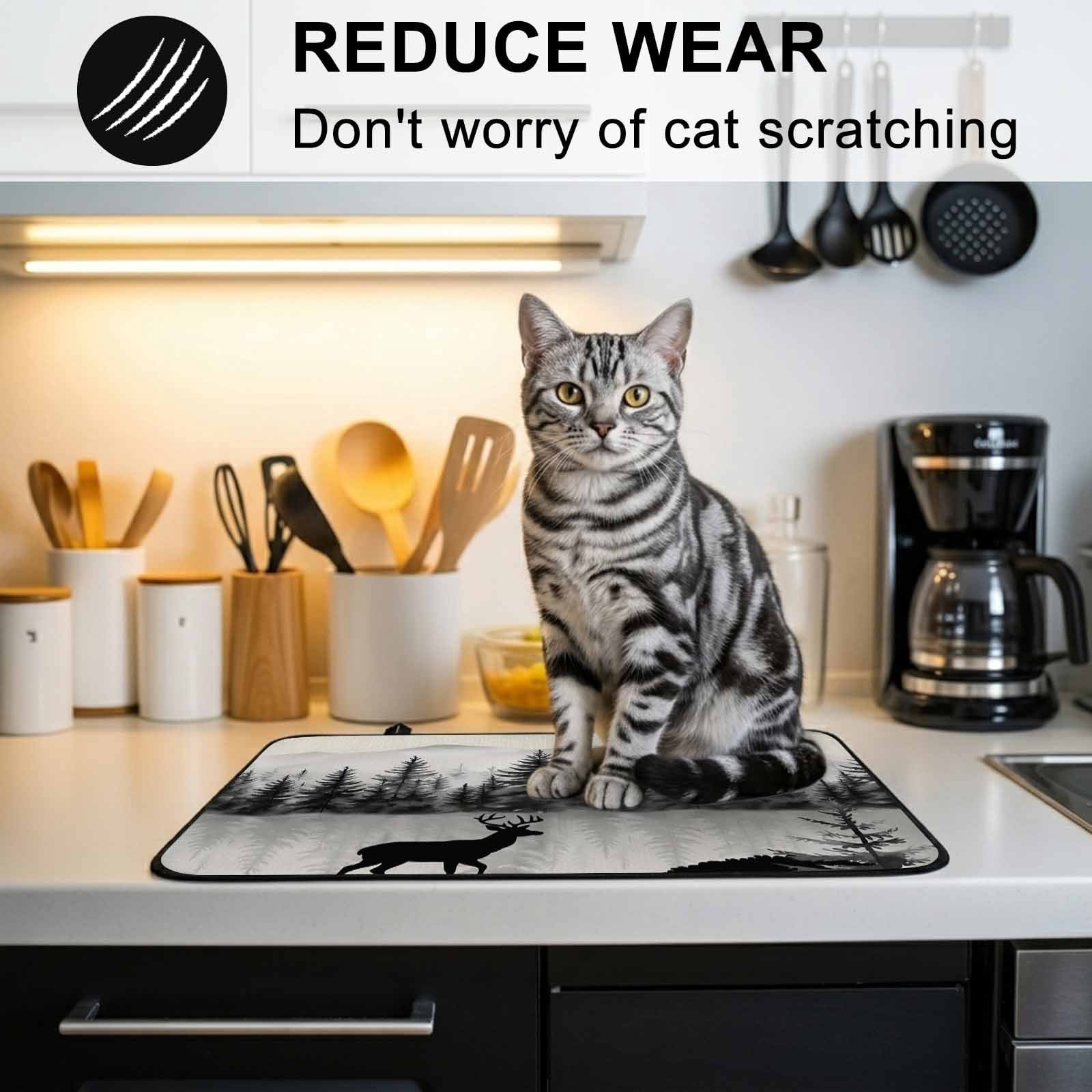 Deer Forest Stove Top Cover for Electric Stove, Heat-proof & Non Slip Glass Top Stove Cover Protector, Farmhouse Vintage Nature Trees Mountain Kitchen Flat Cooktop Rubber Mat 24x21 Inches