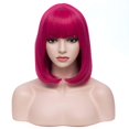 thumbnail image 4 of BERON Hot Pink Short Wigs Straight Bob Hair Wigs with Bangs for Women Synthetic Daily Use Wig, 4 of 9