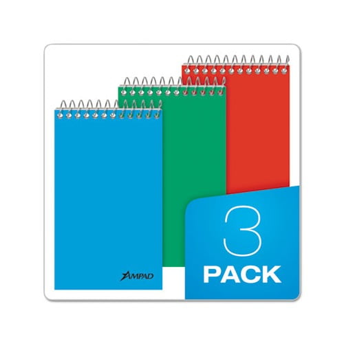 (4 pack) AMPAD/DIV. OF AMERCN PD&PPR Wirebound Pocket Memo Book Narrow 3 x 5 White 60 Sheets 3/Pack 45093