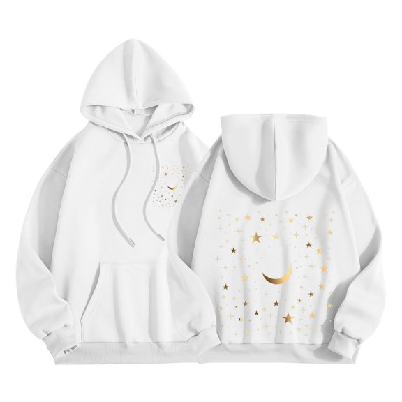 Risckoth Women's Star Moon Print Hoodie, Long Sleeve Casual Pullover with Front Pocket S-2XL