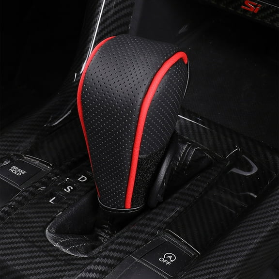 Car Gear Shift Knob Cover, Auto Manual Stick Shifting Handle Gear Shifter Knob Protector, Vehicle Decoration Accessories Universal For SUV, Truck, RV-Large Velcro Black Red Edge