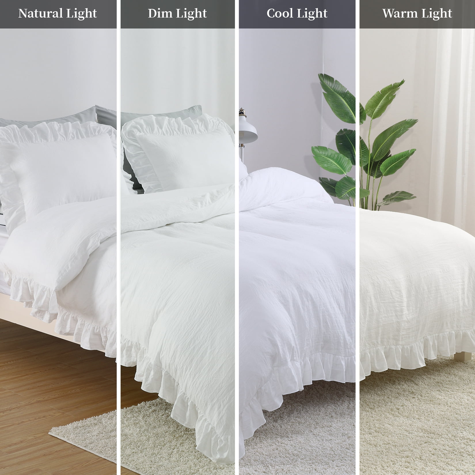 Garvee Ruffled Duvet Cover, Soft Washed Microfiber Vintage French Country, White 68"x90"