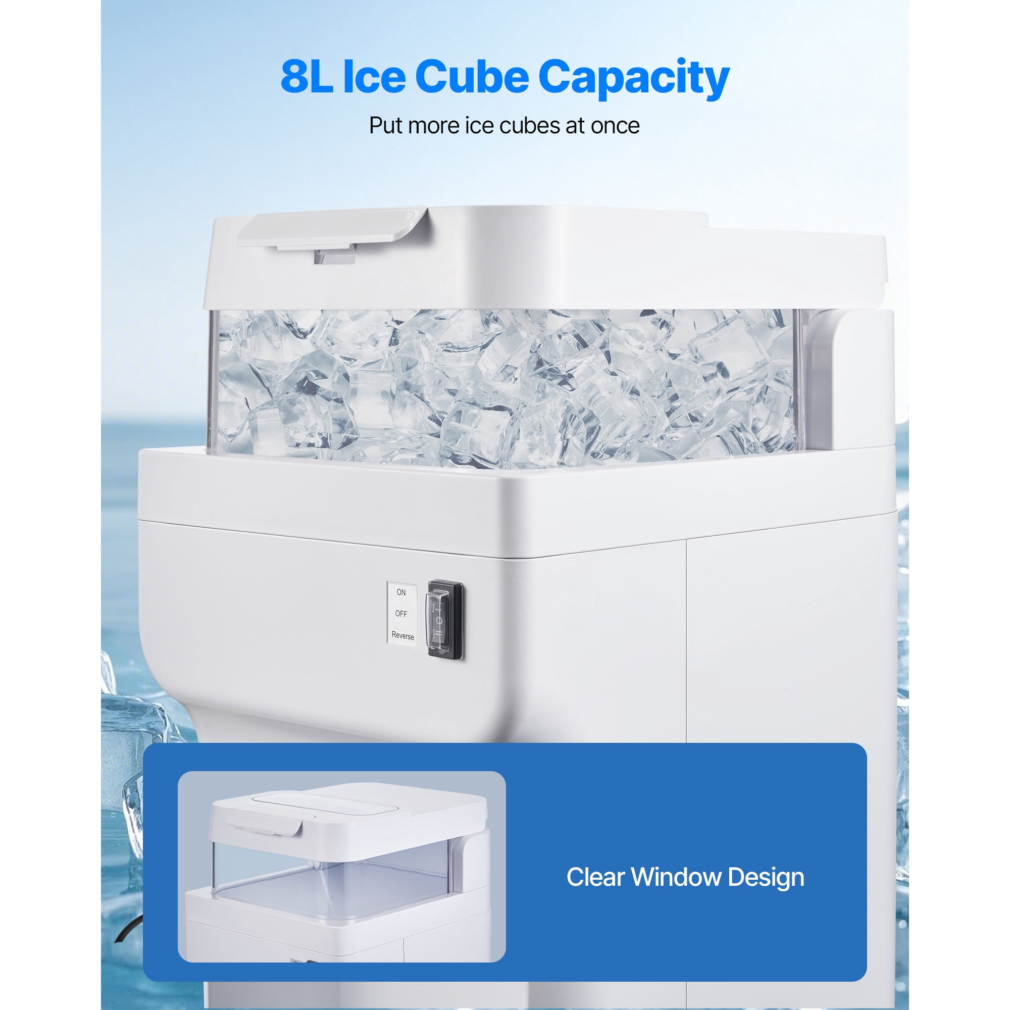KFFKFF Electric Ice Shaver and Crusher, 220lbs/Hour Snow Cone Machine with 8L Ice Storage, 350W 1500RPM Countertop Shaved Ice Maker for Home, Events, and Business Use (White)