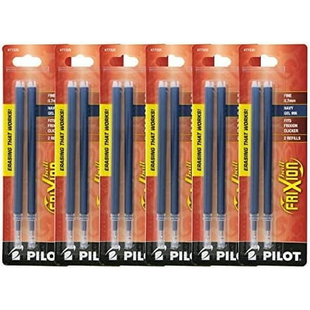 Pilot Frixion Gel Ink Pen Refills, Fine Point 0.7mm, Navy Blue Ink, Pack of 12