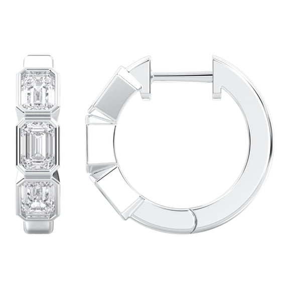 KEEVA JEWELS 1.80 Carat Emerald Cut Moissanite Hoop Earrings for Women, White Gold Plated 925 Sterling Silver
