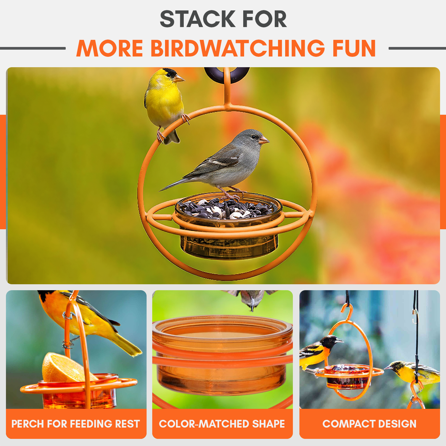 Mosaic Birds Hummble Bold Hanging Bird Feeder for Outdoors, Oriole, Finch Wild Bird Feeders - Orange