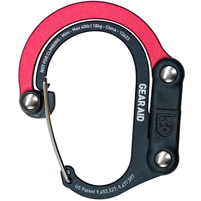 Mosquetón GEAR AID HEROCLIP Mini, 18 kg de carga, negro/rojo