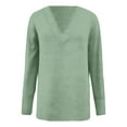 thumbnail image 4 of MIXUE Womens Summer Tops Summer Solid Color V Neck Long Sleeve Dressy Casual Fall Trendy Loose Tunic Pullover T Shirts Daily-Wear,Green,L, 4 of 5