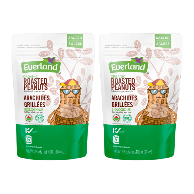 Everland Organic Roasted Salted Peanuts, 2-Pack, 400g Each, Savory Snack Nuts