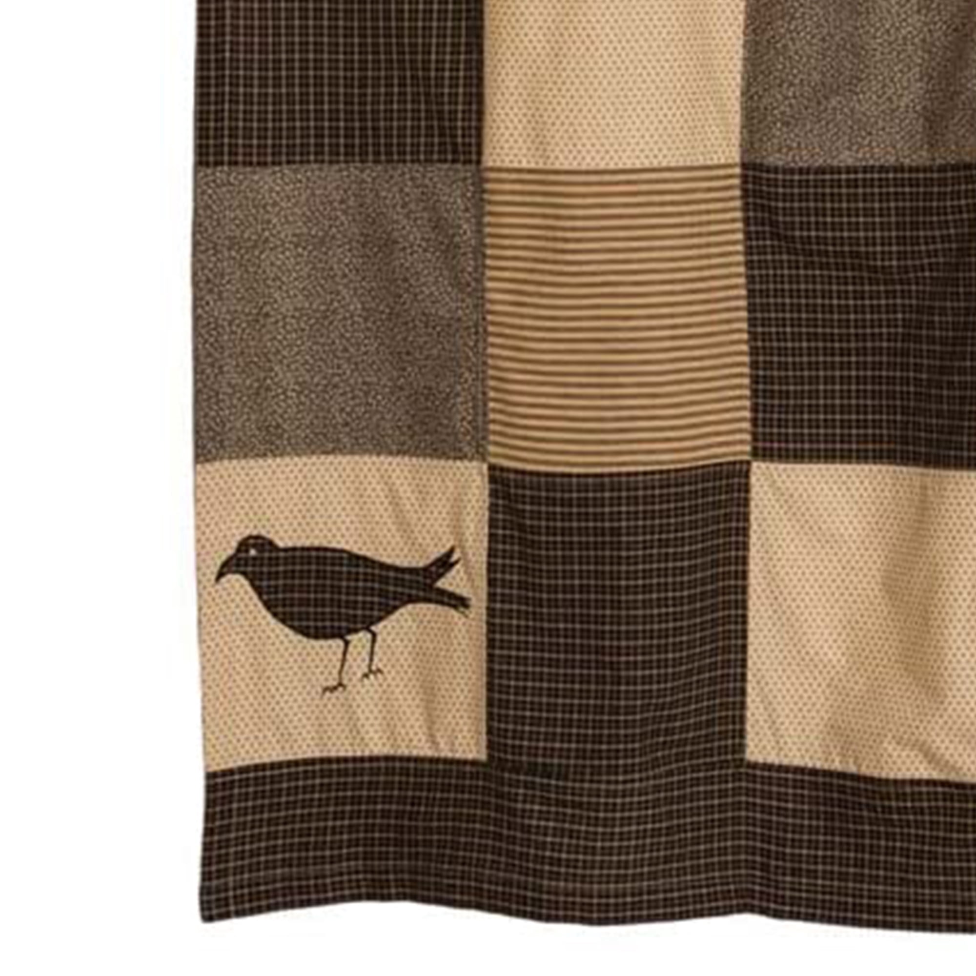 VHC Brands Kettle Grove Country Patchwork Shower Curtain, Black and Creme
