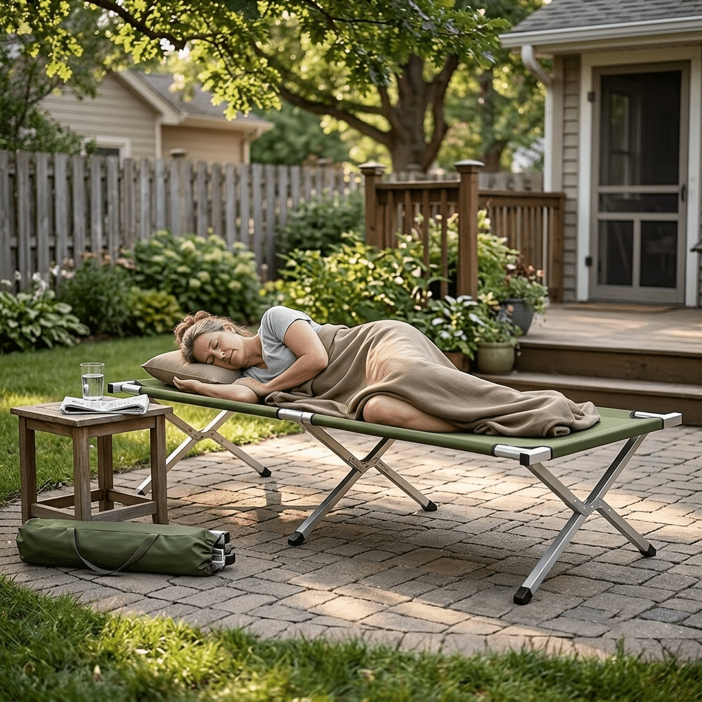 AISWORD Portable Camping Cot for Adults,Folding Bed with Carry Bag,Sleeping Cot for Outdoor Travel,Office Nap,Green