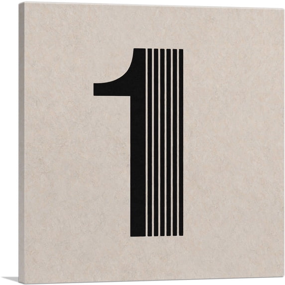 ARTCANVAS Beige Black Line Alphabet Number 1 One Numeral Canvas Art Print - Size: 12" x 12" (1.50" Deep)