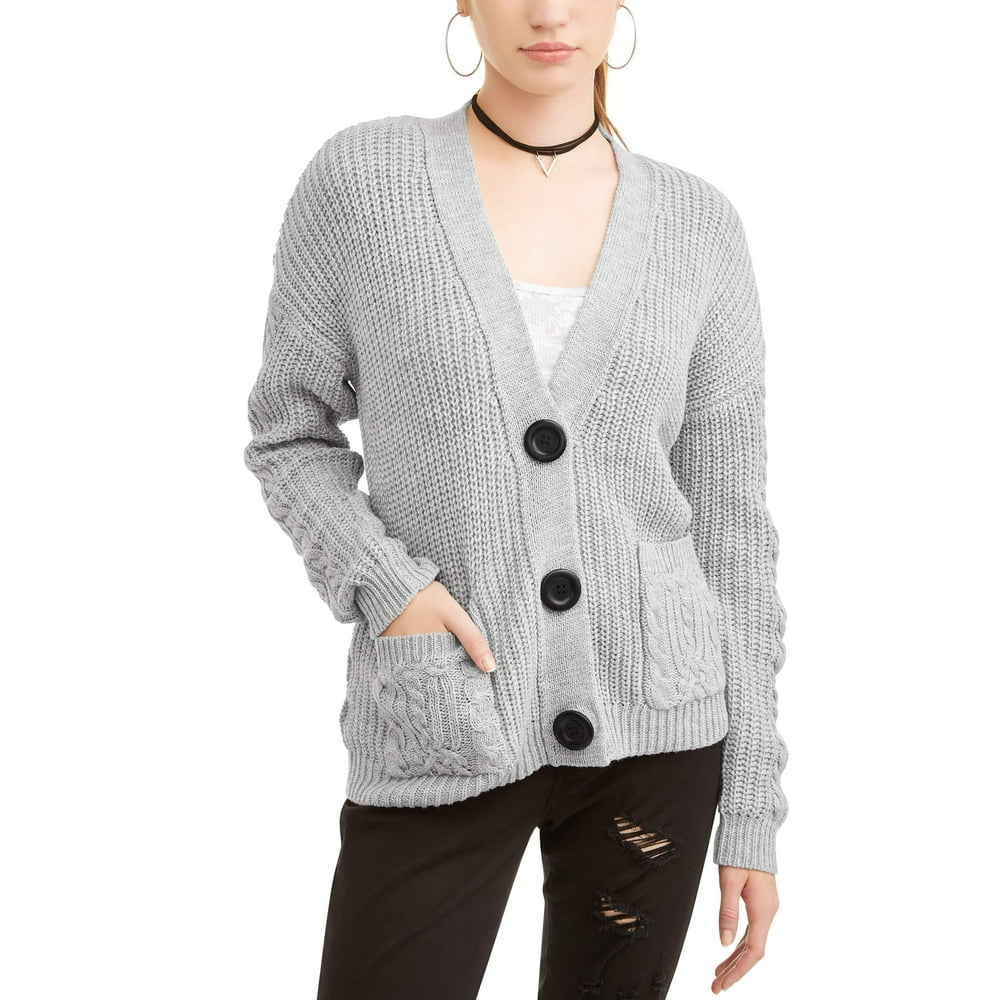 No Boundaries Juniors' Button Down Pocket Front VNeck Cardigan