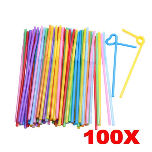 10x100 pajitas de beber desechables de colores mezclados flexibles de plástico flexible