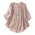 thumbnail image 2 of Ounisa Shirts for Women Summer Embroidered Cotton Linen Blouse 3/4 Sleeve Stand Up Collar Top Vintage Boho Causal Button Shirt, 2 of 9