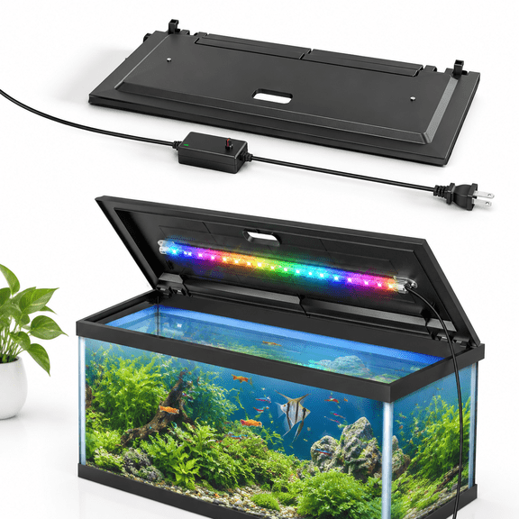 LED Aquarium Hood with Colored Lights, Fits 24" Framed Aquariums, Black