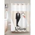 thumbnail image 6 of No Hook Shower Curtain with Snap in Liner, Couple Wedding Dress Waterproof Bath Curtain Double Layers with See Through Top Window, Modern Simple Romantic Art Hotel Shower Curtains 60x72in, 6 of 9