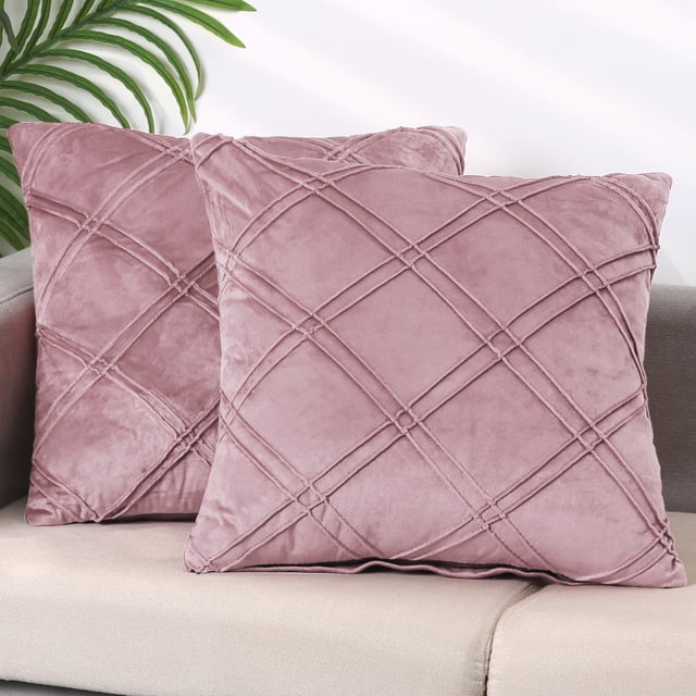 Funda de almohada decorativa REGALWOVEN con pliegues en forma de diamante, 2 piezas, color sólido, lujosas fundas de almohada texturizadas, rosa, 18" x 18"