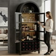 thumbnail image 6 of 70" Tall Black Engineered Wood Arched Wine Cabinet with 18-Bottle Rack, 6 of 8