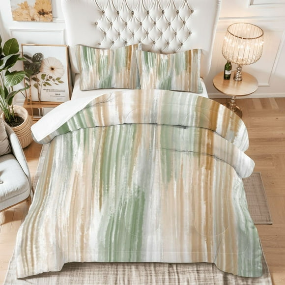 Pastel Green and Beige King Size Comforter Set – 3 Piece King Comforter Set - Soft Microfiber All Season King Comforter by Conrad’s Limited Collections