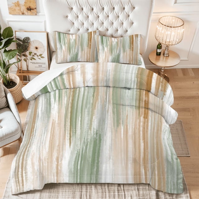 Pastel Green and Beige King Size Comforter Set – 3 Piece King Comforter Set - Soft Microfiber All Season King Comforter by Conrad’s Limited Collections