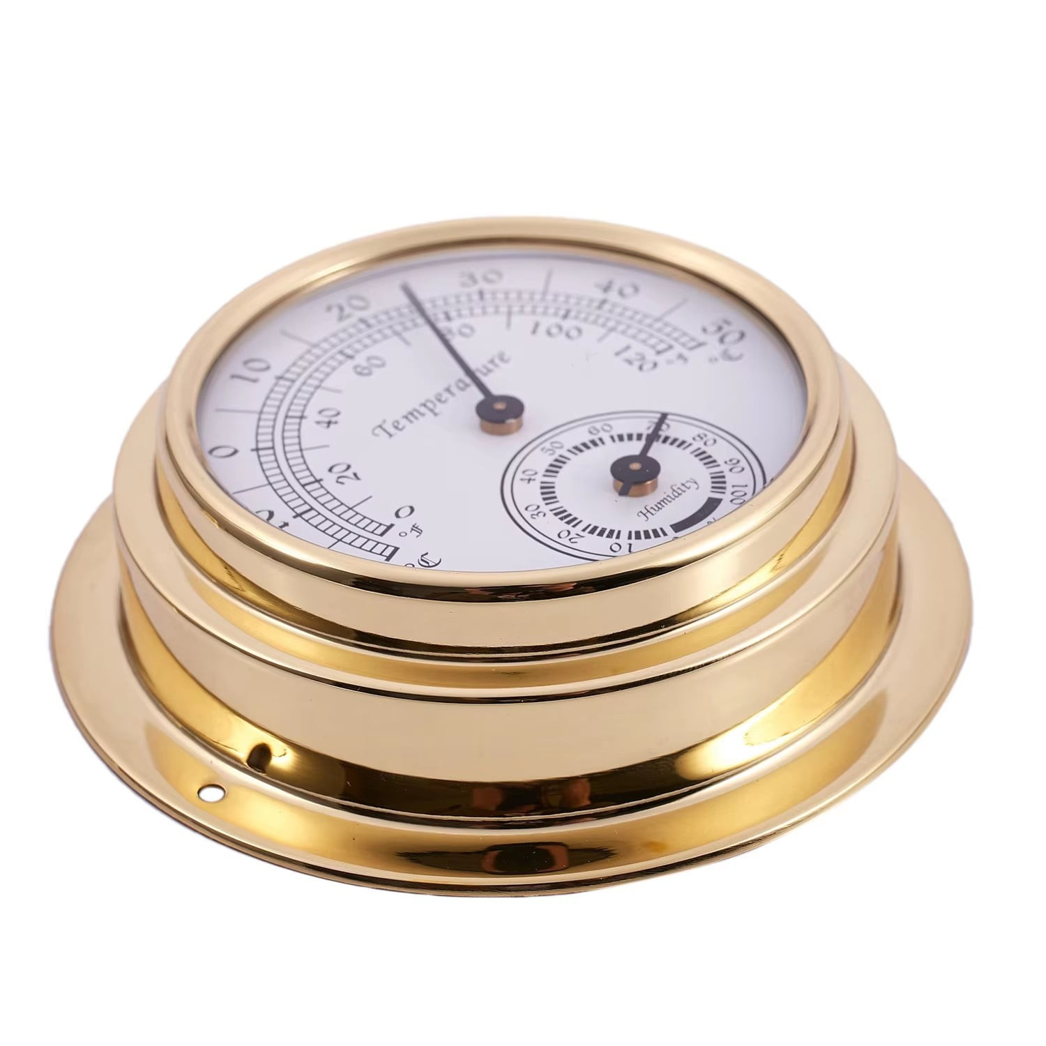 4-inch Dial Retro Brass Case Thermometer Hygrometer 0°F - 120°F Indoor Outdoor Wall Mounted Humidity Meter