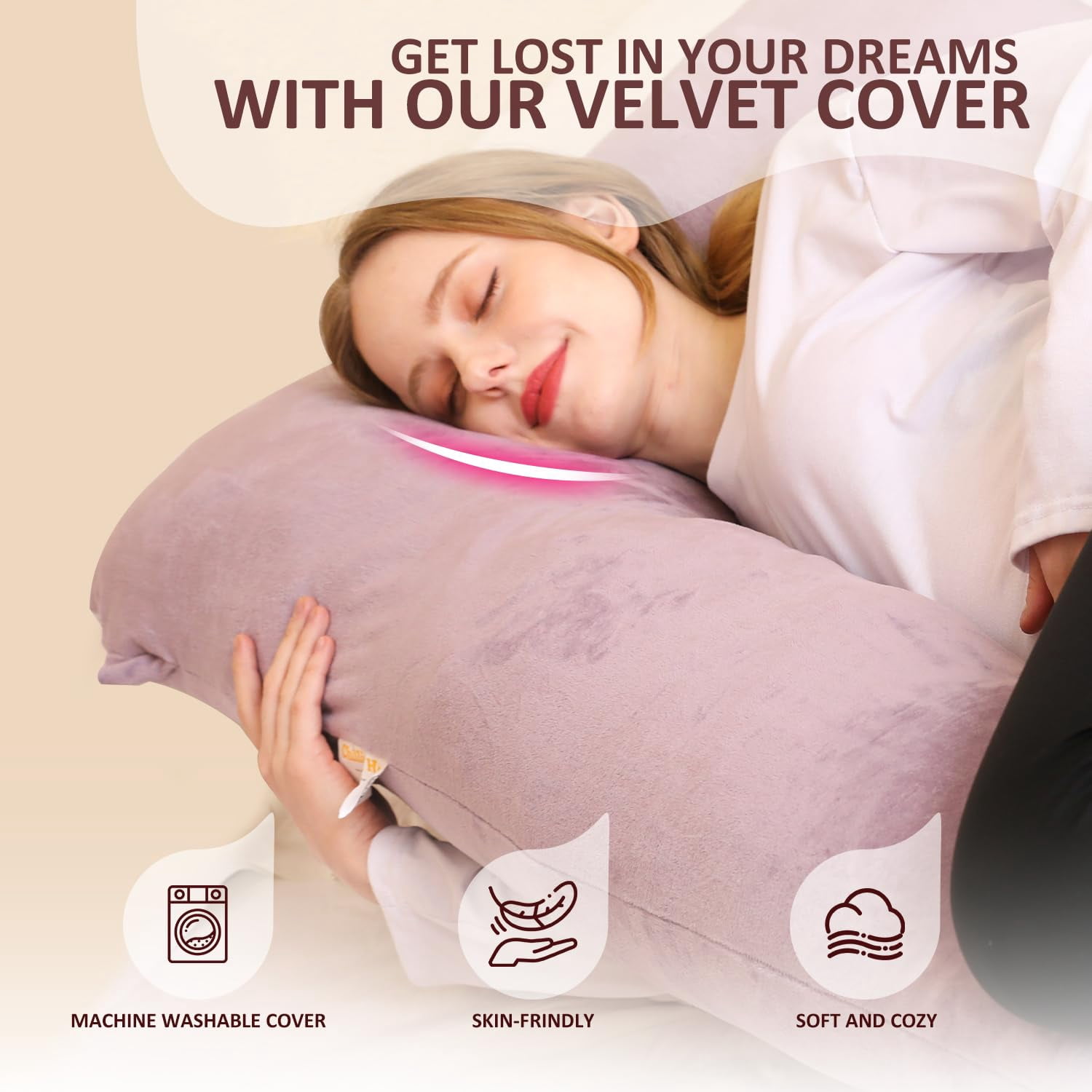 Pillow  U Shape Pillows For Sleeping 55in Body Adults Maternity Removable Cover Pink