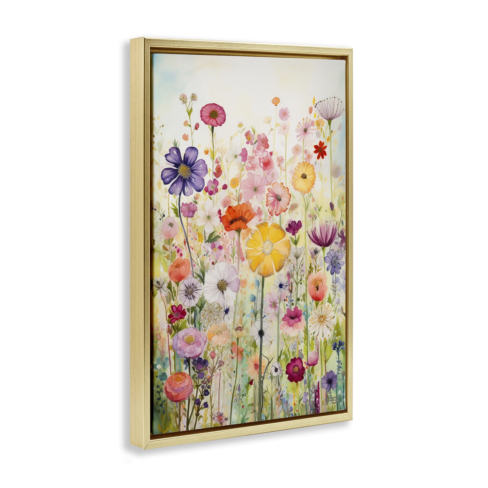 Stupell Industries Bright Flower Garden Botanical & Floral Painting Gold Floater Framed Art Print Wall Art, 17 x 25