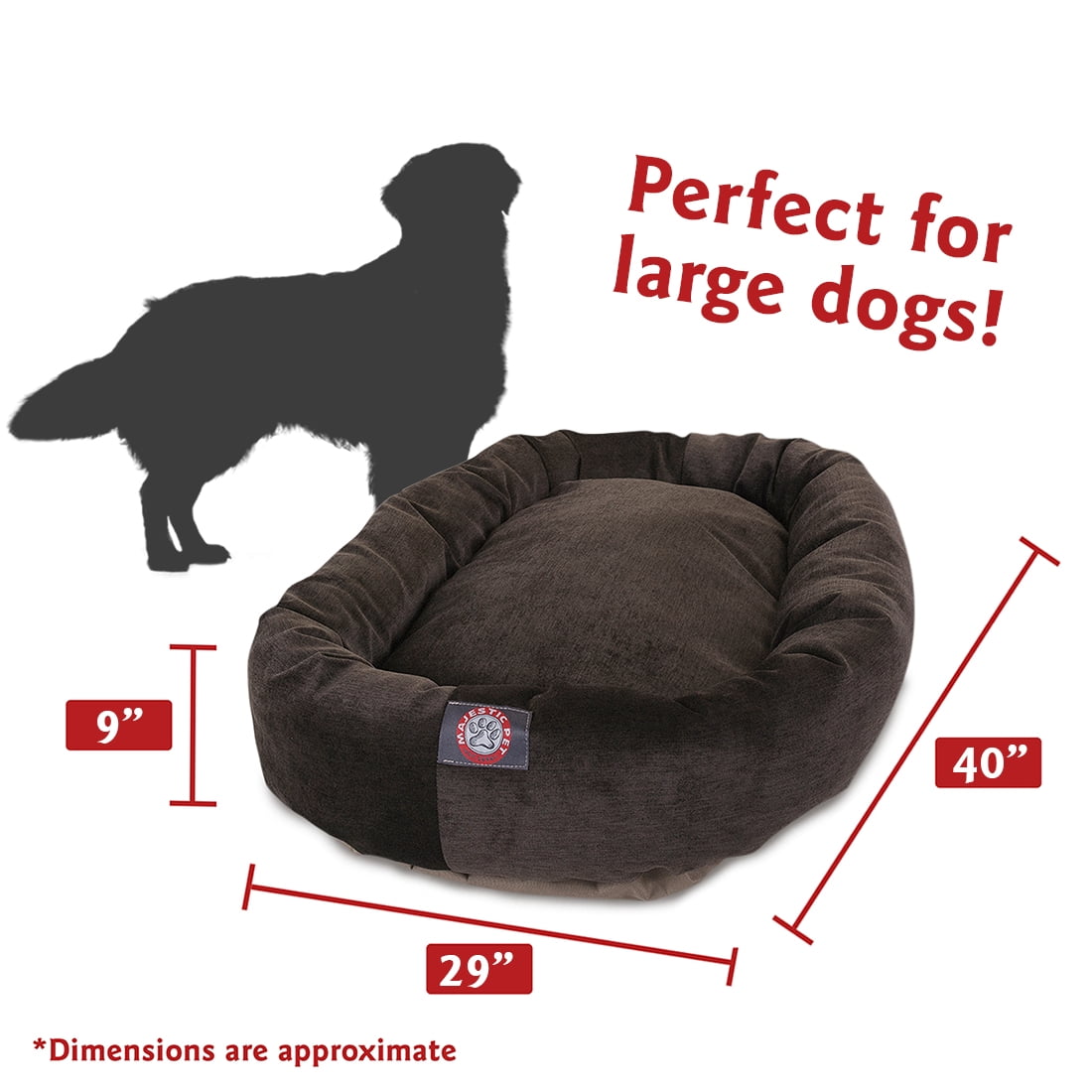 Majestic Pet Villa Velvet Bagel Pet Bed for Dogs, Calming Dog Bed Washable, Large, Storm