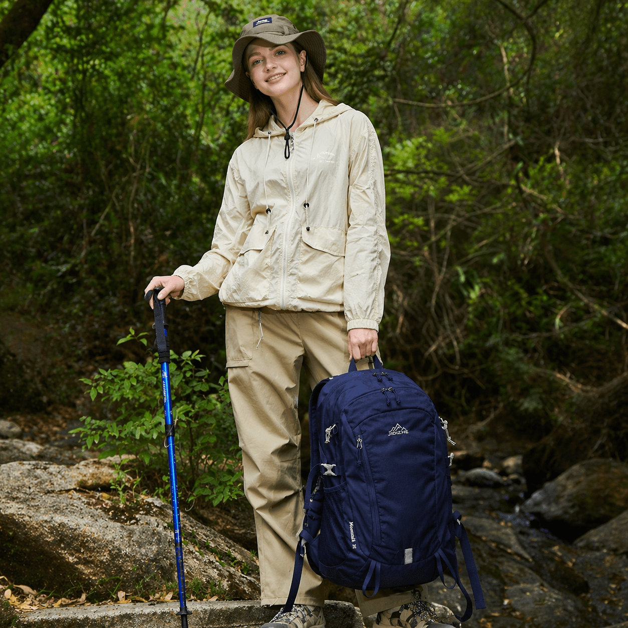 JIDIZHE 35L Polar Explorer Hiking Backpack, Lightweight Water-Resistant Outdoor Travel Backpack for Men & Women, Blue