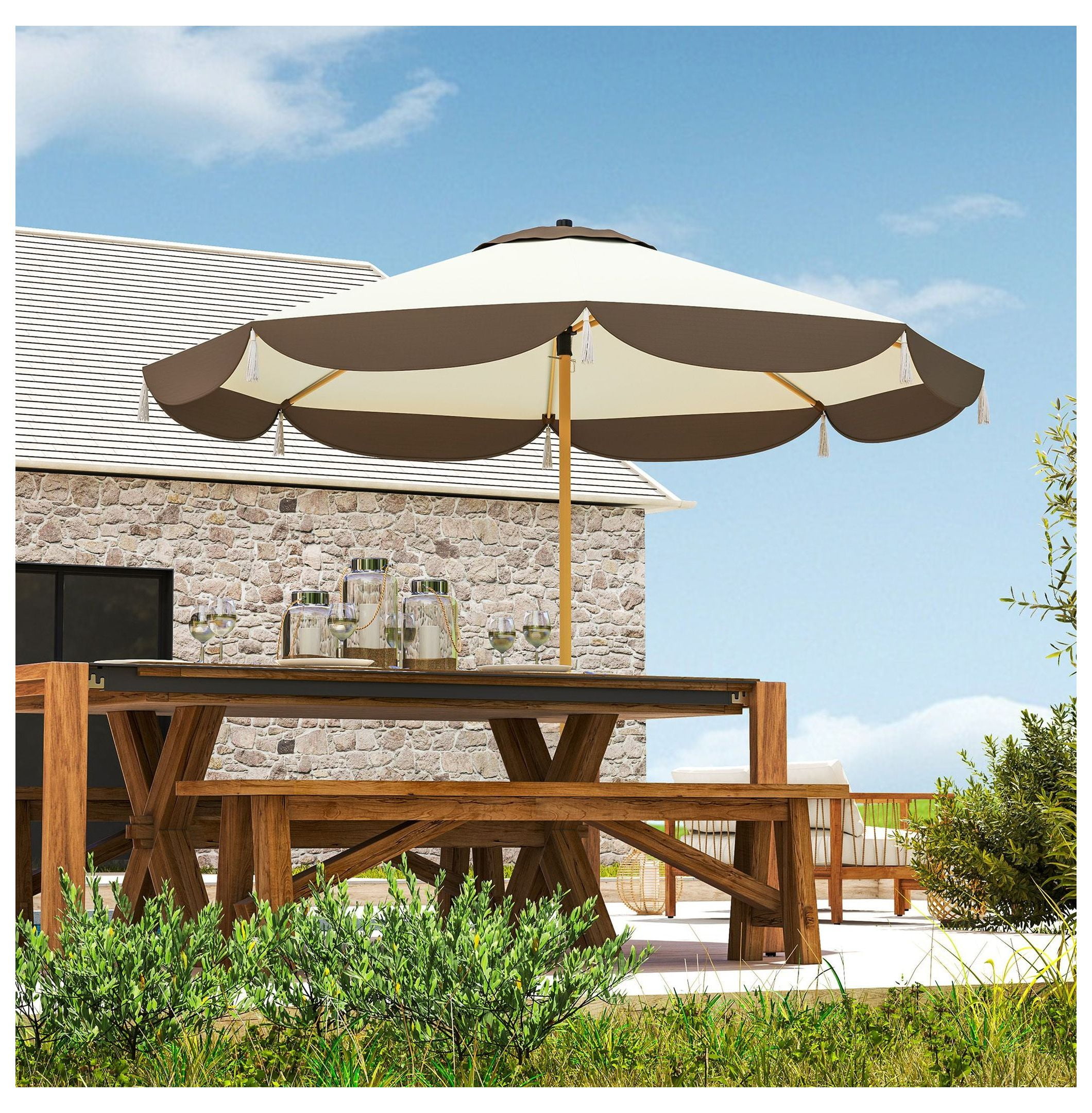9FT Patio Umbrella, UPF 50+ Outdoor Market Umbrella - Vented, 8 Ribs, Cream White for Deck, Backyard, Lawn