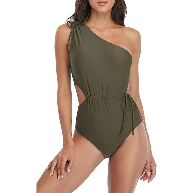 Charmo Womens Cut Out One Piece Swimsuits One Shoulder Padded Monokini Swimwear