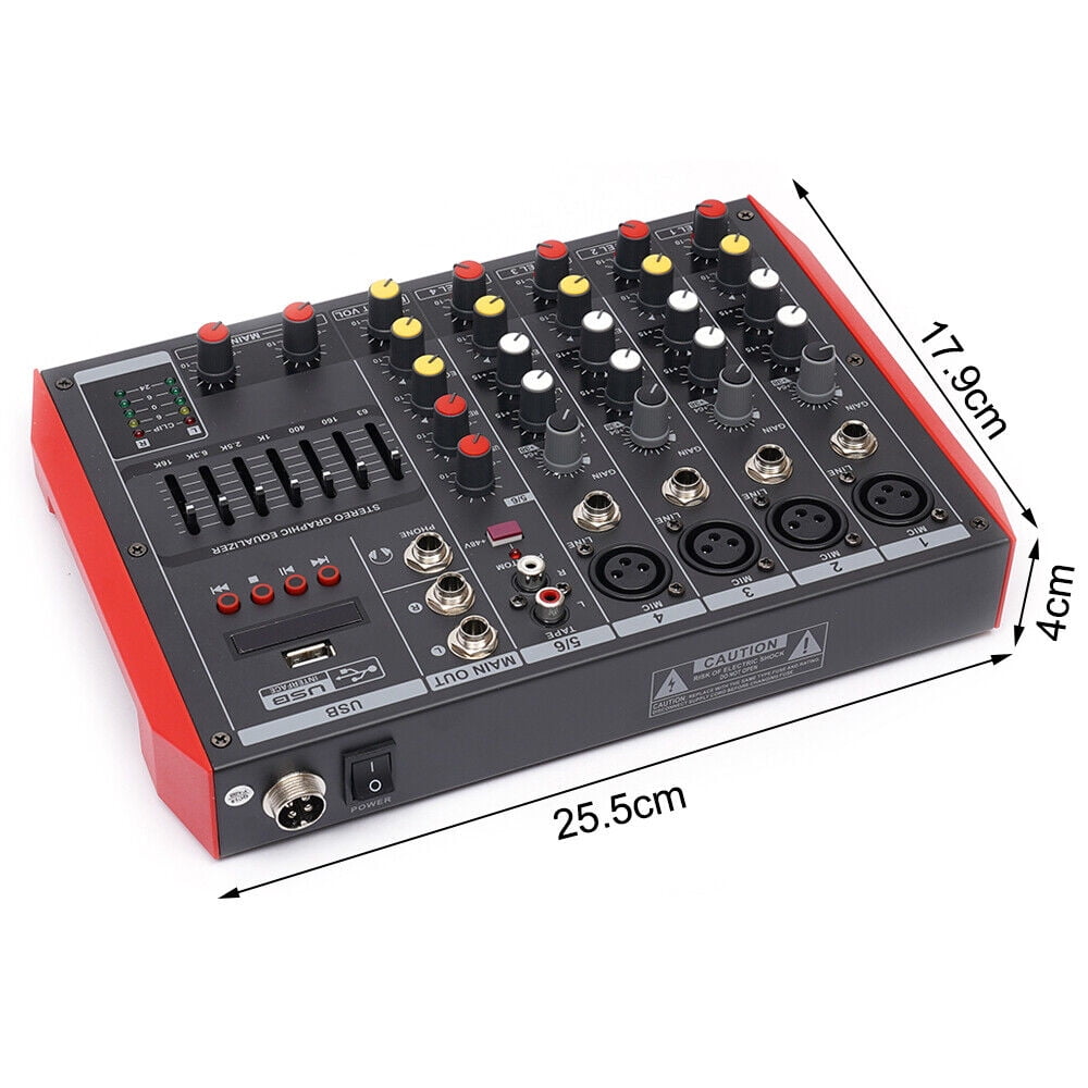 Pro 6 Channel Bluetooth Studio Audio Mixer Live Sound Mixing Console with USB 110V