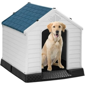 Indoor Outdoor Dog House Big Dog House Plastic Dog Houses for Small Medium Large Dogs 32 Inch High All Weather Dog House with Base Support for Winter Tough Durable House with Air Vents Elevated Floor