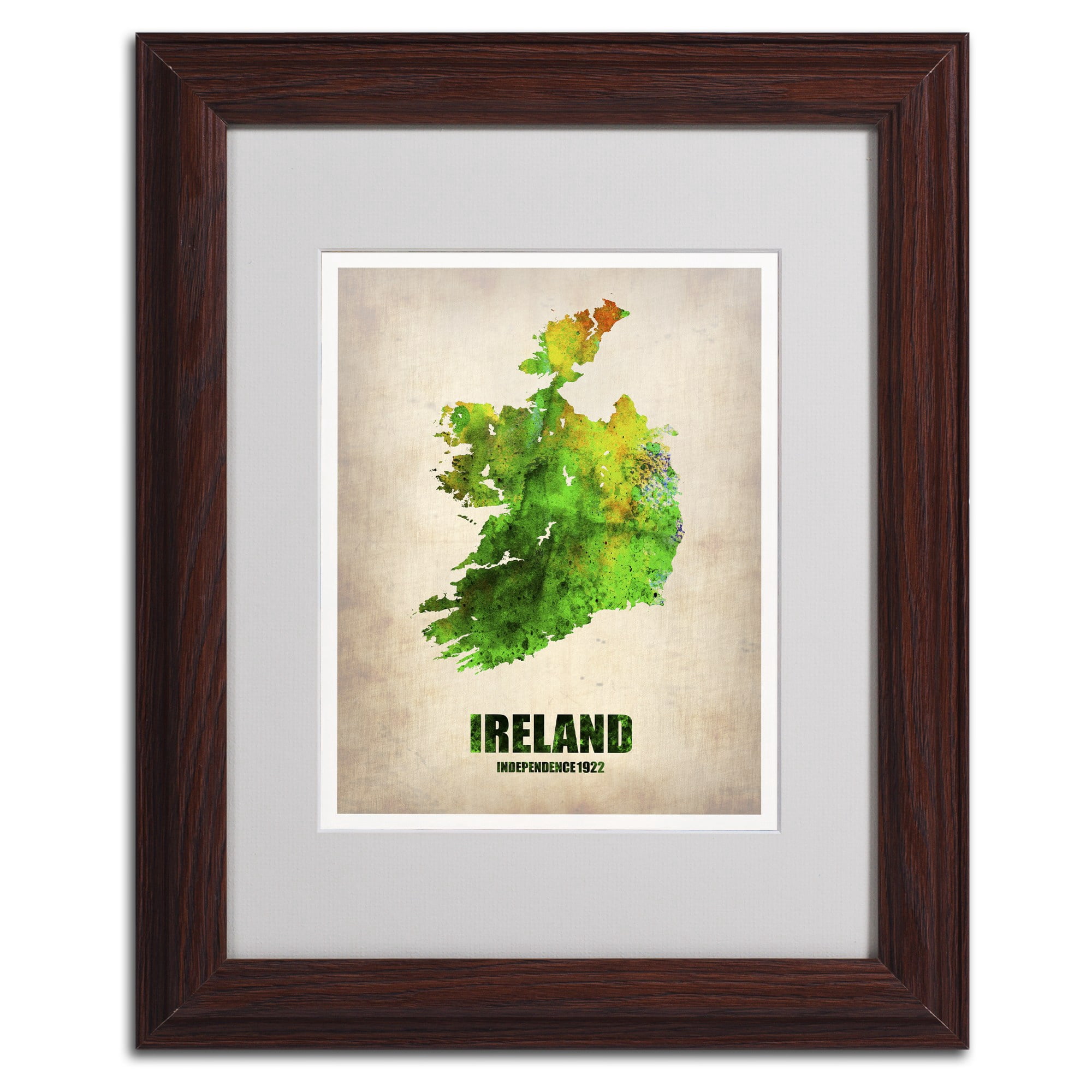 Trademark Fine Art "Ireland Watercolor Map" Matted Framed Art by Naxart, Wood Frame