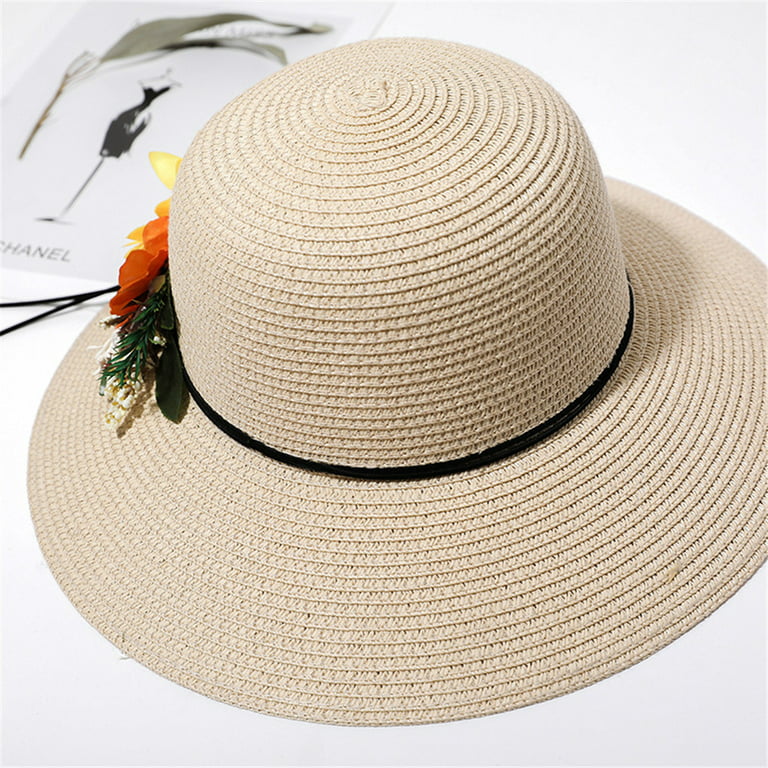 Yaman Hats for Women Women Solid Color Big Straw Hat Floppy Wide Hats Beach  Cap With Sun Flower Hat Clothing Accessories