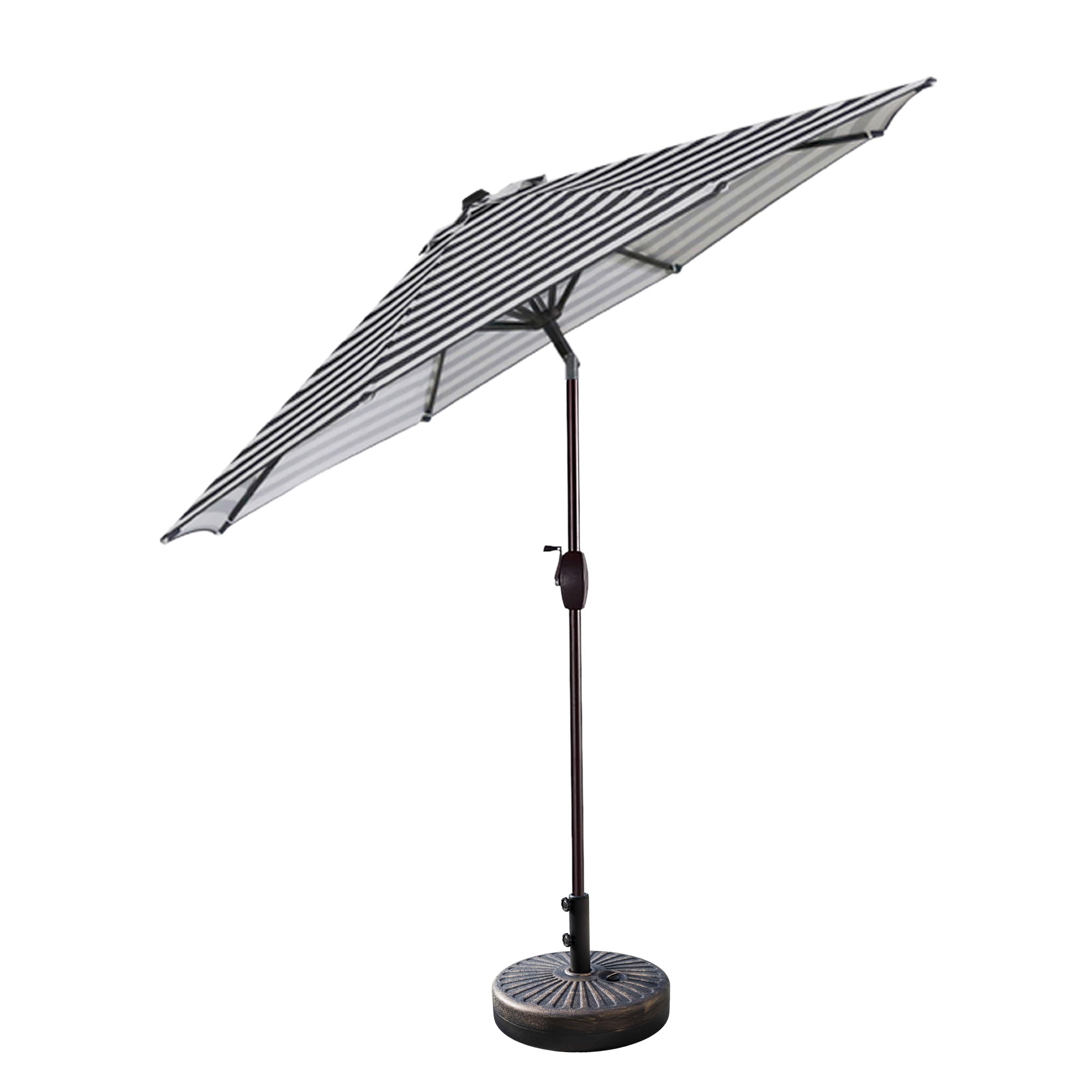 WestinTrends Paolo 9 Ft Patio Umbrella with Base Included, Market Table Umbrella with 20 Inch Fillable Bronze Round Base, Black/White