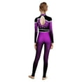 thumbnail image 3 of iiniim Girls Kids Sparkly Color Block Gradient Long Sleeve Figure Skating Gymnastics Leotard Full Body Jumpsuit Bodysuit Purple 10, 3 of 7