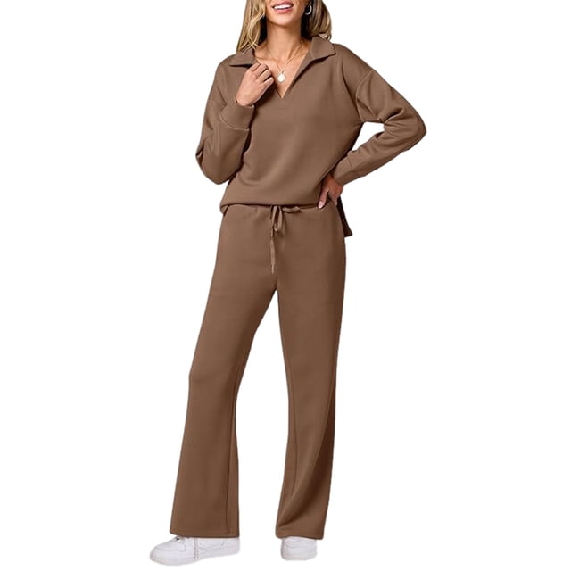 Conjuntos de Dos Piezas para Mujer, Moda de Otoño 2025, Pantalones Anchos, Conjunto de Estar por Casa, para Viajes y Vacaciones. Marrón M